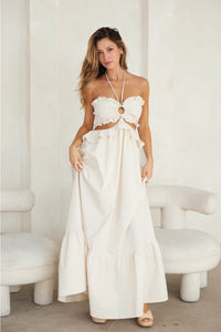Cut-Out Ruffled Maxi Halter Dress