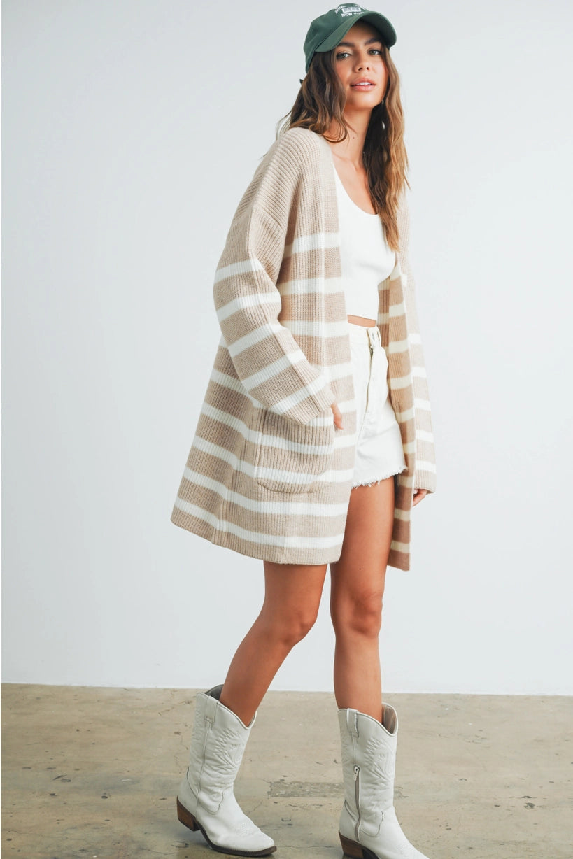 Knitted Stripe Maxi Cardigan