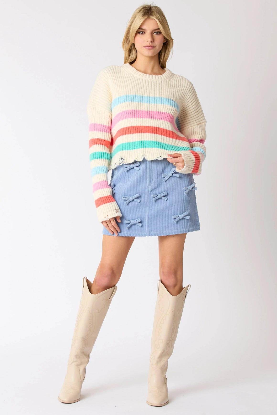 Danielle Distressed Stripe Crop Sweater