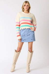 Danielle Distressed Stripe Crop Sweater