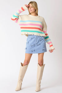 Danielle Distressed Stripe Crop Sweater