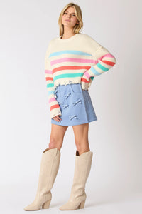 Danielle Distressed Stripe Crop Sweater