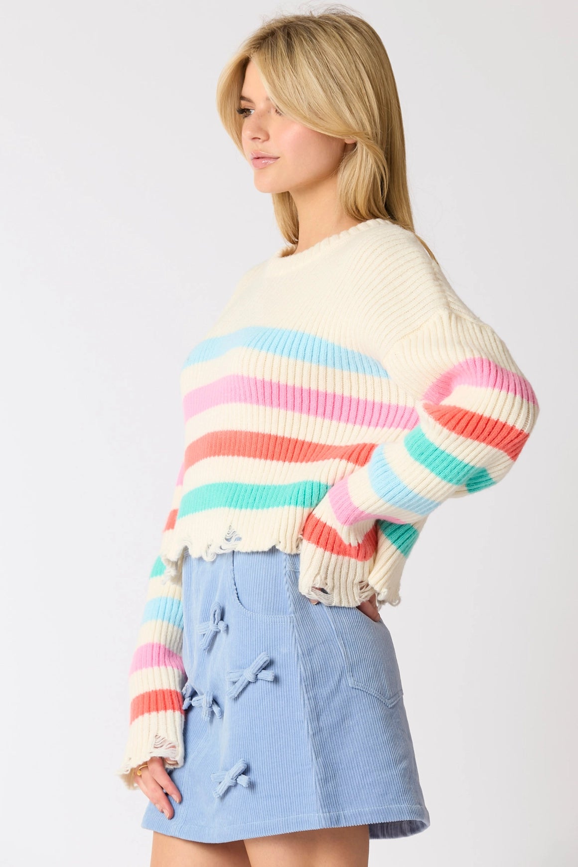 Danielle Distressed Stripe Crop Sweater