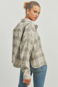 Perry Plaid Cropped Shacket- Grey