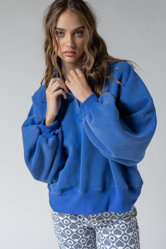 Piper Cobalt Snap Button Collared Sweater