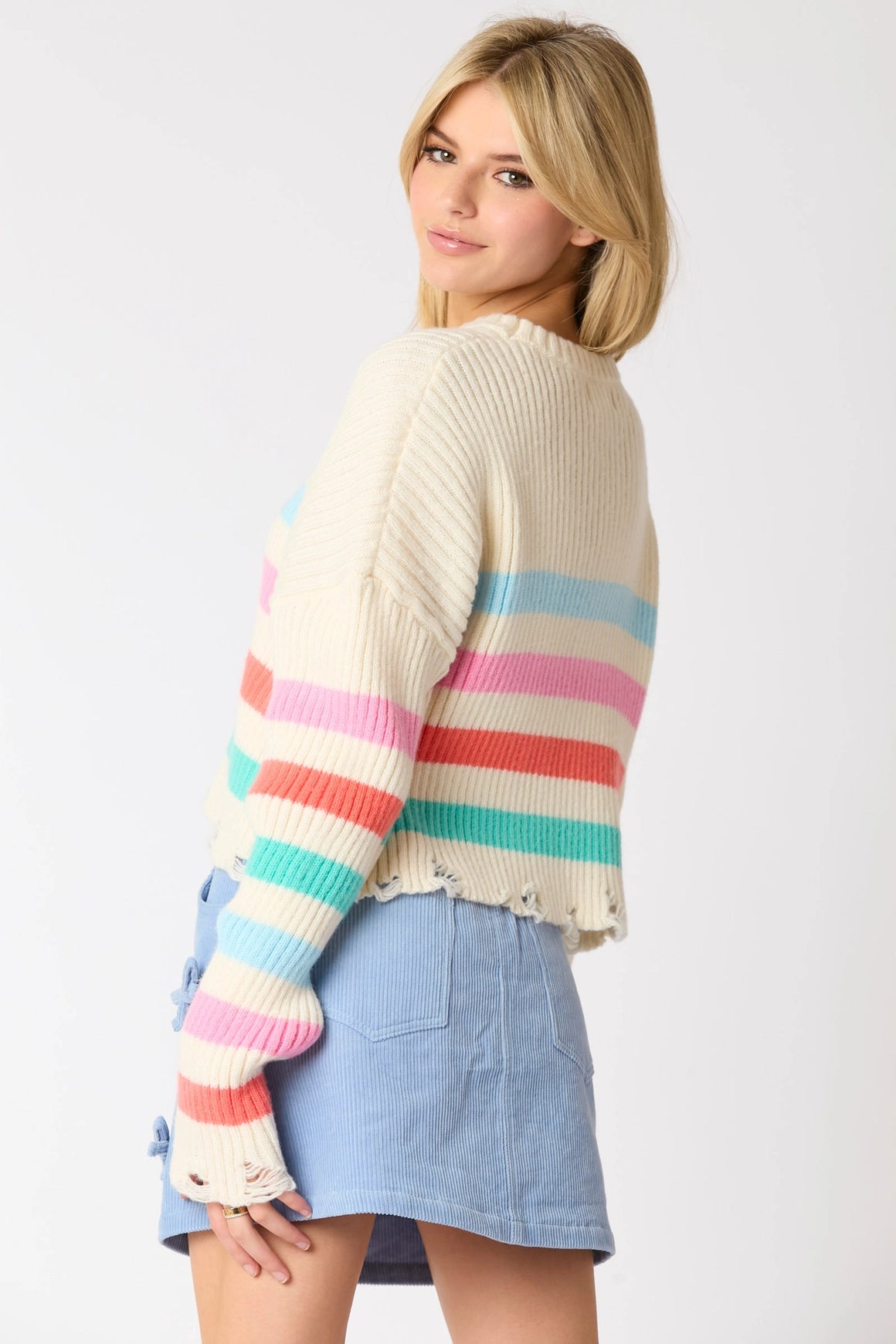 Danielle Distressed Stripe Crop Sweater