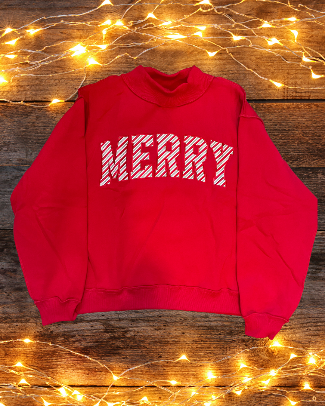 Merry Embroidered Mock Neck Sweatshirt